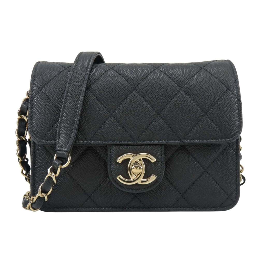 Chanel Shoulder Bag Mini Flap Caviar Leather Black Gold Hardware Women's CHANEL